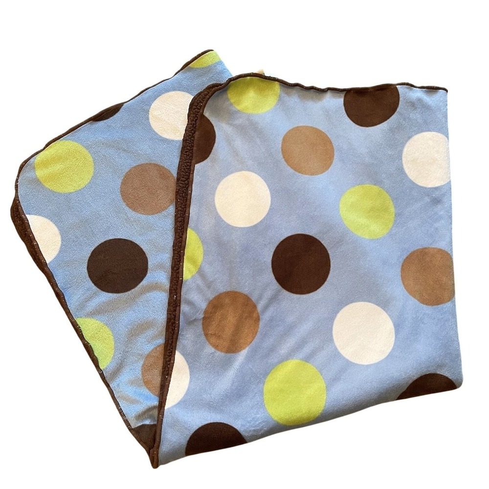 Carter's Blue Brown Tan Green White Polka Dot Circle Sherpa Baby Blanket Boy
